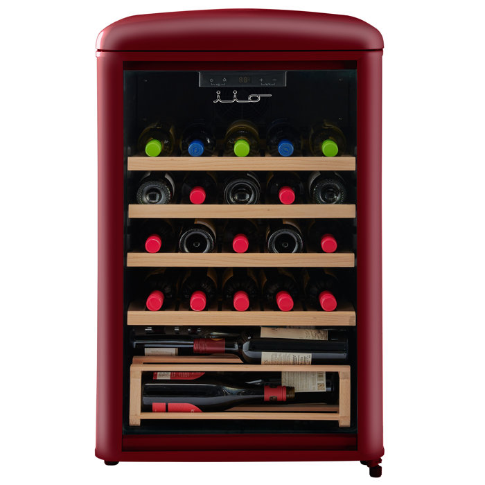 iio 30 Bottle Freestanding Retro Wine Cooler with Wooden Shelves Wayfair